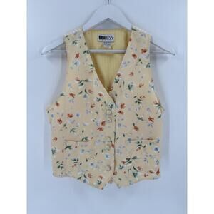 Vintage Russ Petite Vest Womens 6P Yellow Floral Buttons Pockets 90s Cottagecore